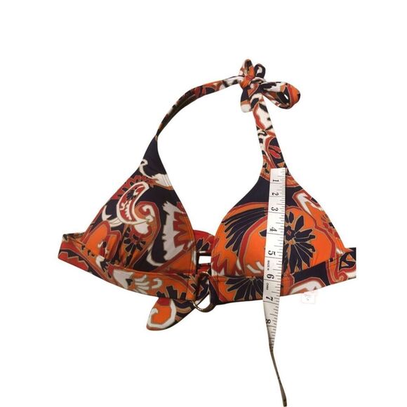 Victorias Secret bikini top orange background with navy blue and white colors wi - Picture 6 of 6